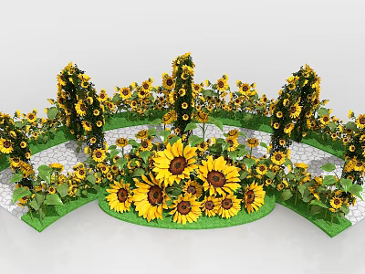 Vibrant Event Entrance Decorated With Colorful Sunflowers And Green Foliage 3d model
