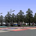 Urban Municipal Road With Traffic Lights Street Lamps Trees Vehicles Sidewalks And Buildings