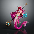 Pink Mermaid Character With Long Hair Crown Spear And Blue Orb