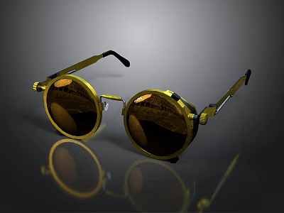 Fashionable Golden Round Sunglasses With Brown Lenses And Modern Design 3d model