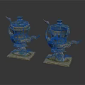 Pair of Bronze Crane Shaped Sculptures with Decorative Lids and Square Bases