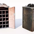 Vintage Wooden Cabinet With Open Door And Grid Compartment Shelves
