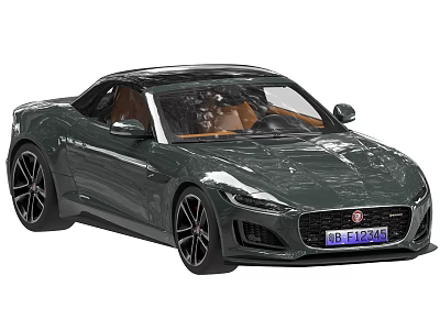 Green Convertible Sports Car With Modern Design Black Wheels And Brown Interior 3d model