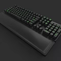 Ergonomic Black Computer Keyboard With Green Backlit Keys And Palm Rest