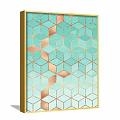 Abstract Painting With Turquoise Gold Geometric Hexagon Pattern Gradient Design And Gold Frame 3d model