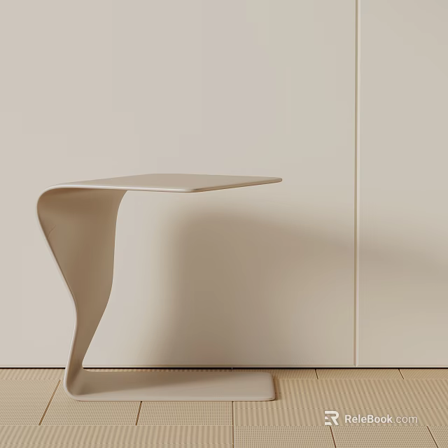 Modern Light Color Side Table With Curved Minimalist Design And Smooth Surface 3d model 