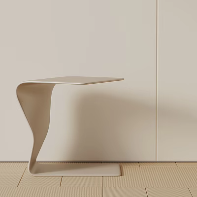 Modern Light Color Side Table With Curved Minimalist Design And Smooth Surface 3d model