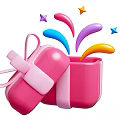 Open Pink Gift Box Displaying Colorful Stars And Festive Decorative Streamers