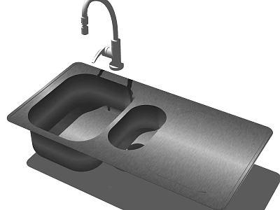 Modern Double Bowl Stainless Steel Kitchen Sink With Faucet On Countertop 3d model