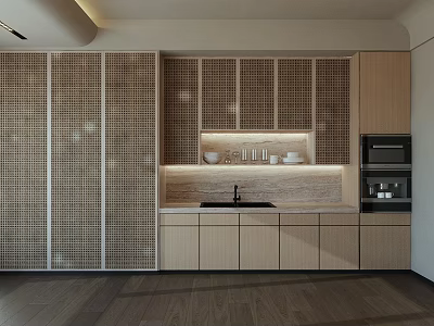 Modern Kitchen Interior With Wall And Base Cabinets Wooden Doors And Stone Countertop 3d model