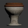 Elegant Home Bathroom Toilet With Wooden Seat And Carved White Base