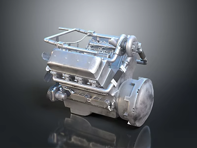 Metallic Silver Engine Mechanical Equipment With Intricate Pipes And Metal Parts 3d model
