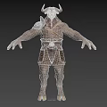 Muscular Bull Headed Mythical Creature With Horns Leather Armor And Shield