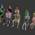 Group of People with Different Poses and Casual Clothing in Studio