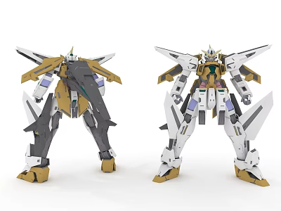 Smart Machines Featuring Two Different Robot Models With White Gold Gray Mechanical Design 3d model