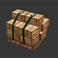 Stacked Wooden Crates On Wooden Pallet Secured With Green Straps