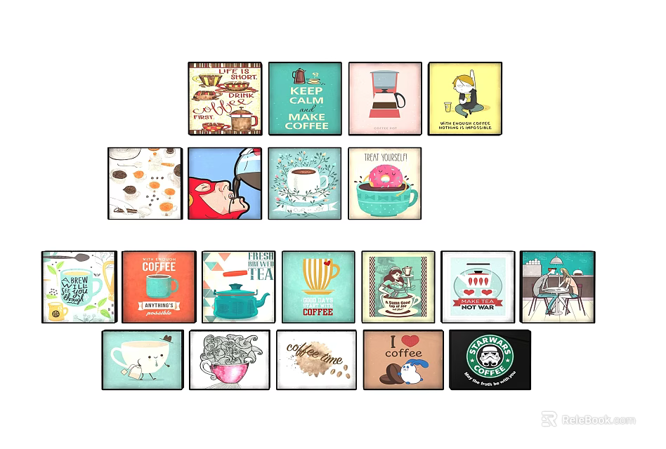 Coffee Themed Wall Art Collection With Various Designs And Coffee Elements 3d model