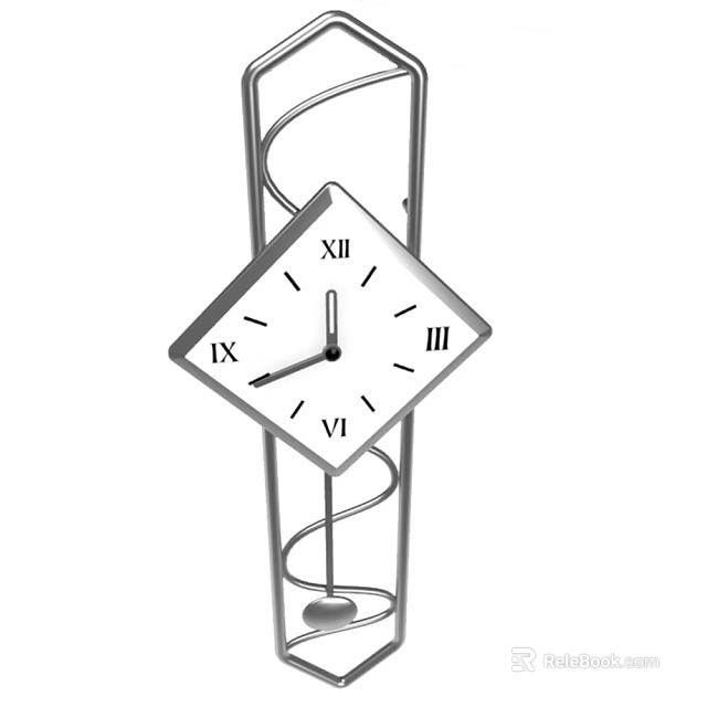 Diamond Shaped Decorative Clock With Roman Numerals And Spiral Metal Stand 3d model 