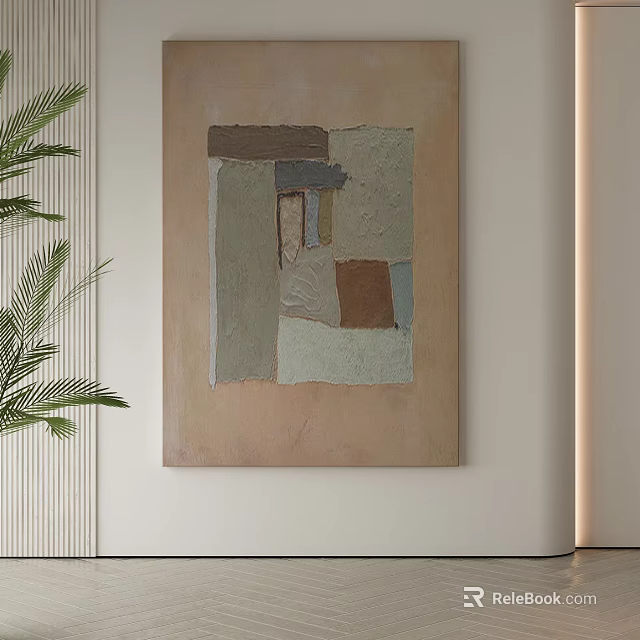Abstract Painting With Textured Neutral Tones And Earthy Color Blocks For Modern Wall Decor 3d model 