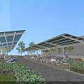 Outdoor Motorcycle Parking Area With Durable Canopy Shelter Shade And Trees Around Pathway