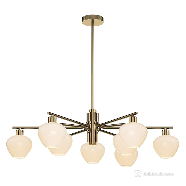 Elegant Modern Chandelier with White Spherical Lampshades and Metal Frame Design 3d model 