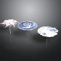 Pink Lotus Blue Spiral And White Feathery Decorative Ornaments On Slender Stands