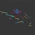 Blue And Yellow Toy Weapons Including Spear Axe Cannon Scattered On Black Background