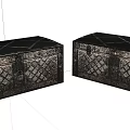 Vintage Decorative Trunks With Metal Accents Grid Pattern And Lock Closure 3d model