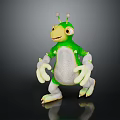 Cartoon Fantasy Creature Character With Green Body White Belly Large Eyes And Antennae Standing
