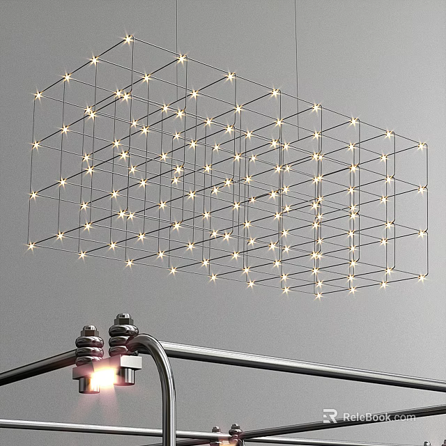 Modern Grid Structure Chandelier With Small Lights And Metal Frame For Indoor Spaces 3d model 
