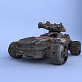Futuristic Armored Tank With Orange Gray Accents And Cannon On Four Wheels