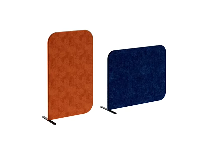 Orange And Navy Blue Fabric Room Divider Screens With Patterned Panels And Metal Base 3d model