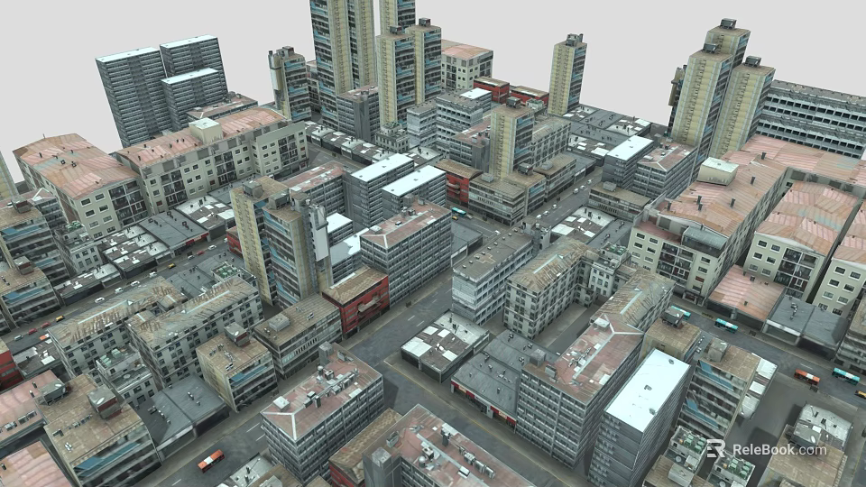 Aerial View of Urban Cityscape With High Rise and Low Rise Buildings 3d model 