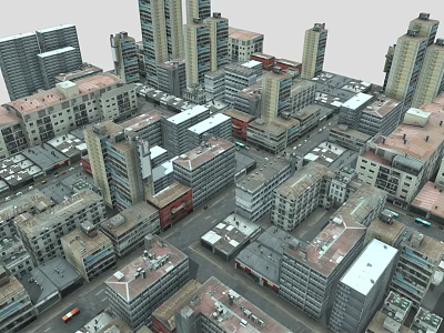 Aerial View of Urban Cityscape With High Rise and Low Rise Buildings 3d model