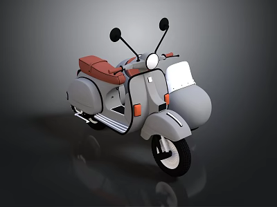 Vintage Gray Scooter with Red Seat Windshield and Side Mirrors Classic Design 3d model
