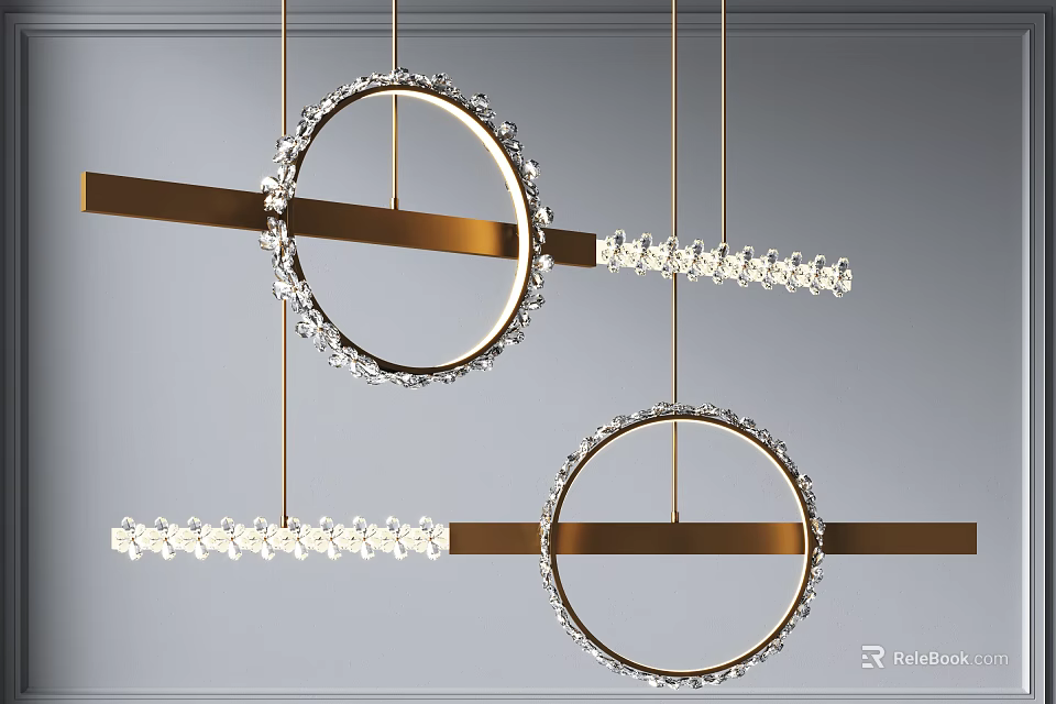Modern Round Crystal Chandelier Featuring Gold Frame And Hanging Crystals 3d model 