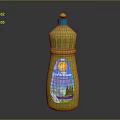 Yellow Plastic Bottle Featuring Sunflower Label And Scenic Design On Container
