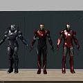 Three Iron Man Game Movie Characters With Detailed Armor Standing Against Wall