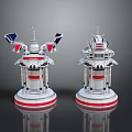 Two Silver and Red Futuristic Mechanical Weapon Models with Detailed Structures and Red Bases 3d model