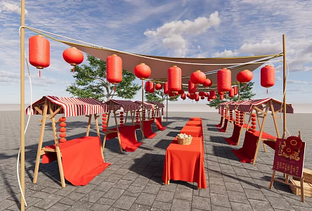 Park Night Market Booth Chinese Booth Lantern Booth 3d model