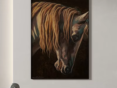 Elegant Abstract Horse Painting With Golden Mane And Dark Background Framed Wall Art 3d model