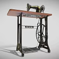 Vintage Sewing Machine on Wooden Tabletop with Metal Stand and Classic Design