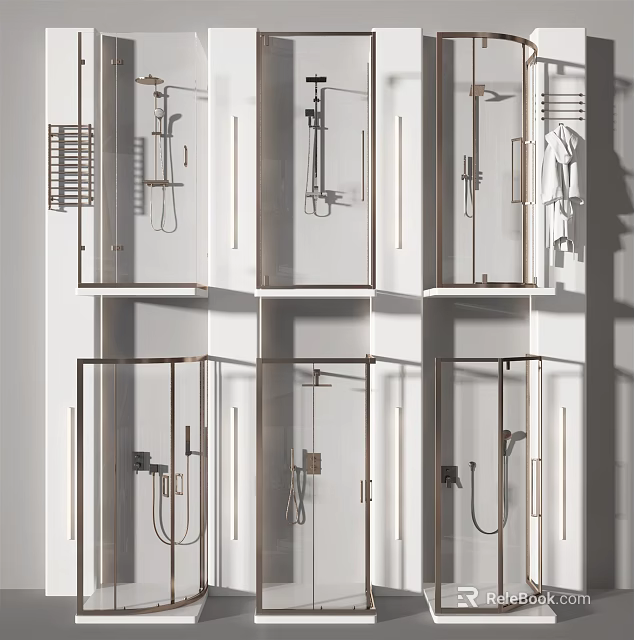 Modern Shower Sauna Design With Glass Enclosure And Metal Fixtures 3d model 