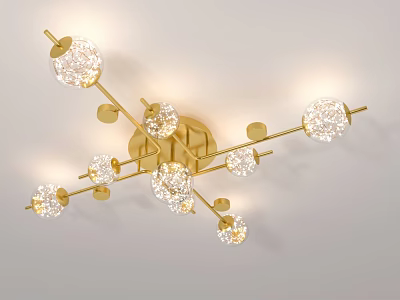 Modern Luxury Ceiling Light With Golden Metal Branches And Crystal Balls 3d model