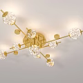 Modern Luxury Ceiling Light With Golden Metal Branches And Crystal Balls