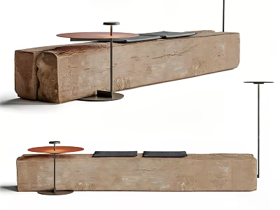 Modern Wooden Stool Design With Natural Log Base And Metal Legs 3d model