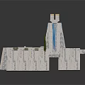 Modern Water Feature Structure With Stone Steps Blue Channels And Golden Top