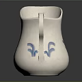 White Ceramic Pitcher With Blue Floral Patterns And Curved Handle