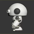 Cute White Robot Character With Big Black Eyes Round Head And Mechanical Limbs