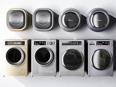 Modern Washing Machines In Gold Silver Gray And Dark Gray Colors 3d model